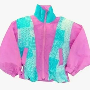 Vintage Casual Time Little Girl's Windbreaker Pink Blue White Patchwork S (4)
